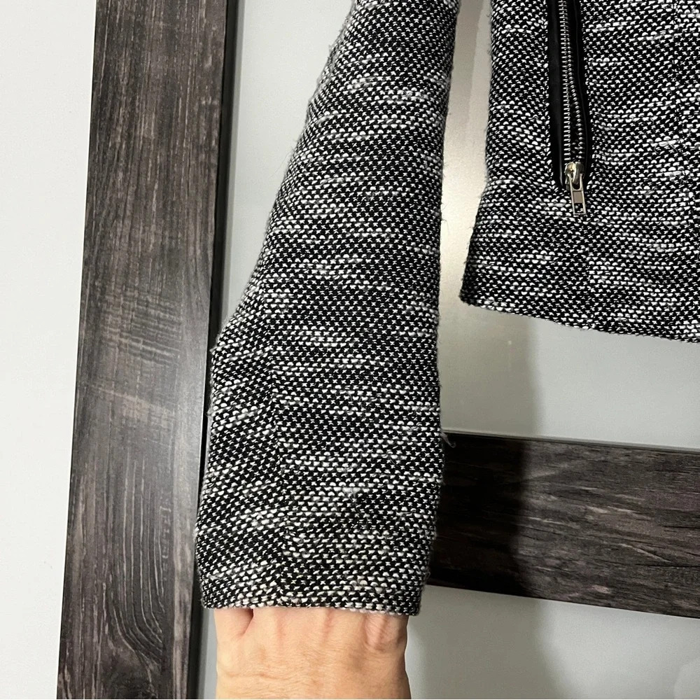 Papaya Moto Jacket Tweed & Faux Leather Women's Small Cropped Women's Small - Picture 8 of 9